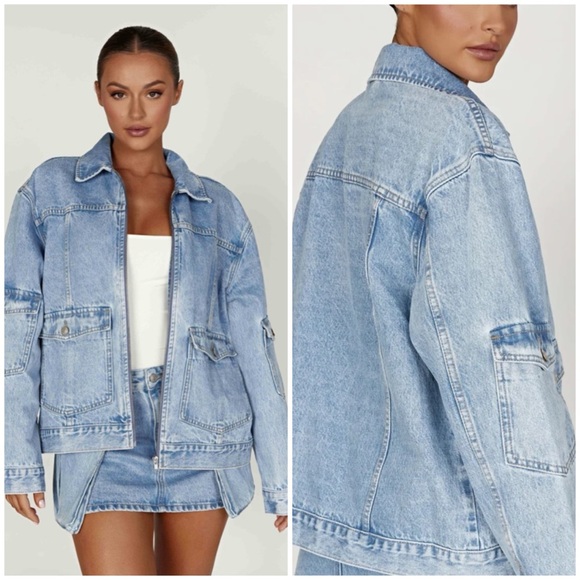 Meshki Jackets & Blazers - Meshki Oversized Light Denim Jacket Pockets Casual Women’s Size 8 Blue